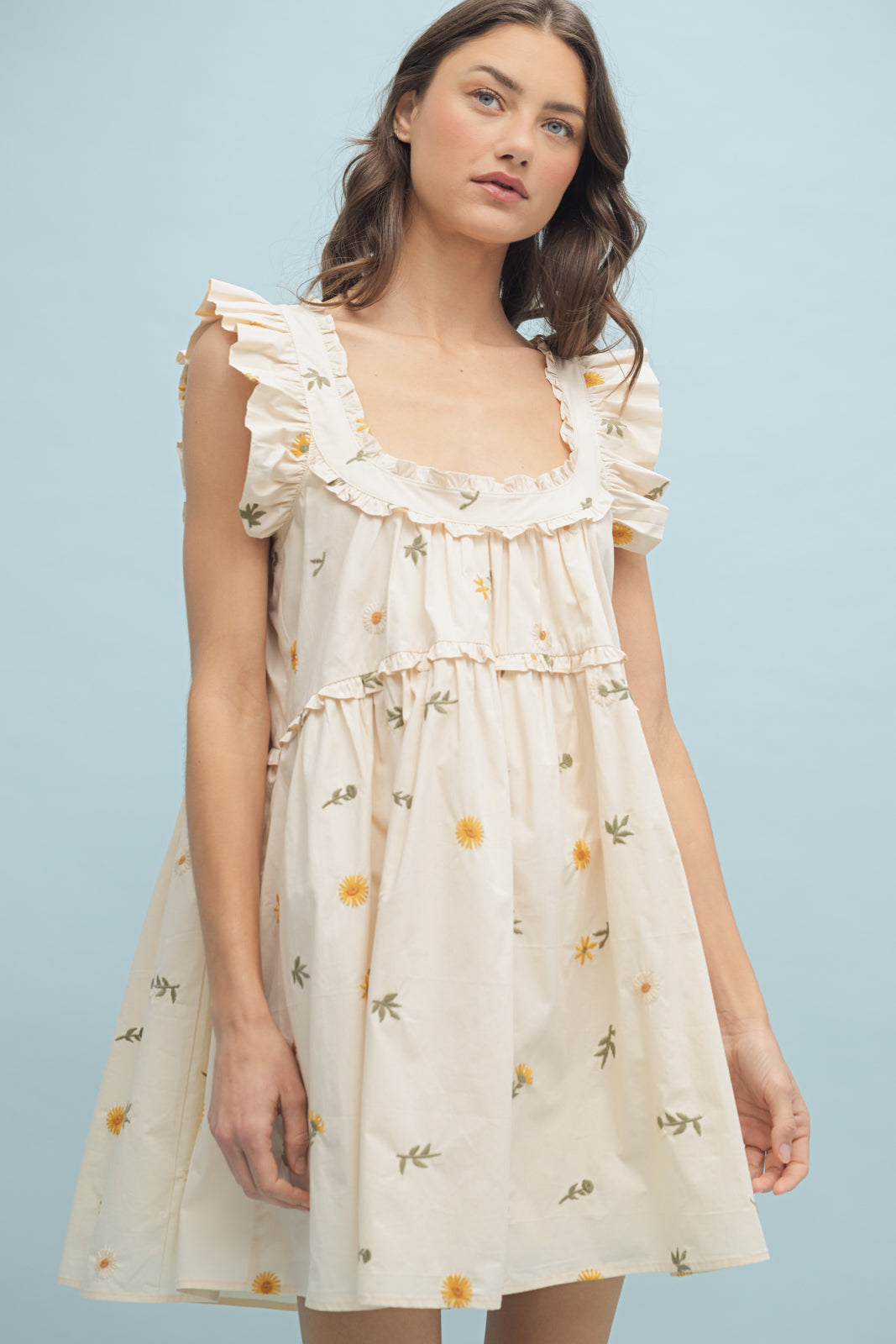 FLORAL RUFFLE MINI DRESS CREAM – Ocean State of Mind PR