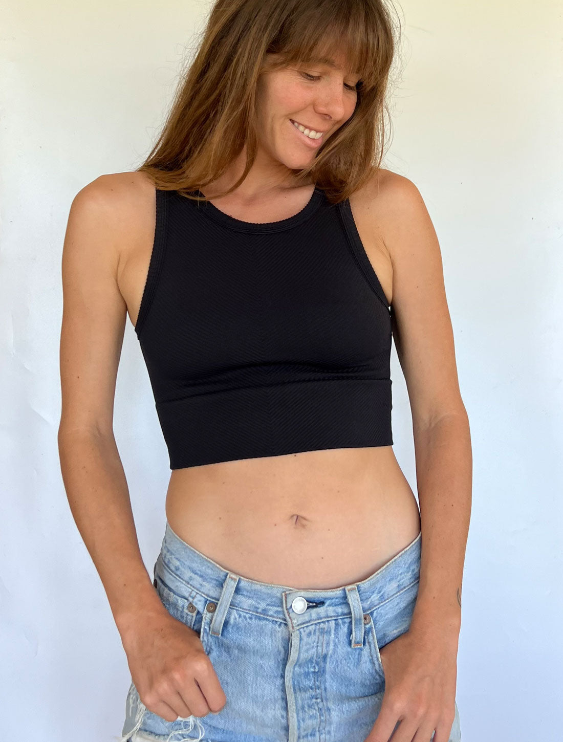 Women's Bralette Top Ocean State of Mind Chevron High Neck Black