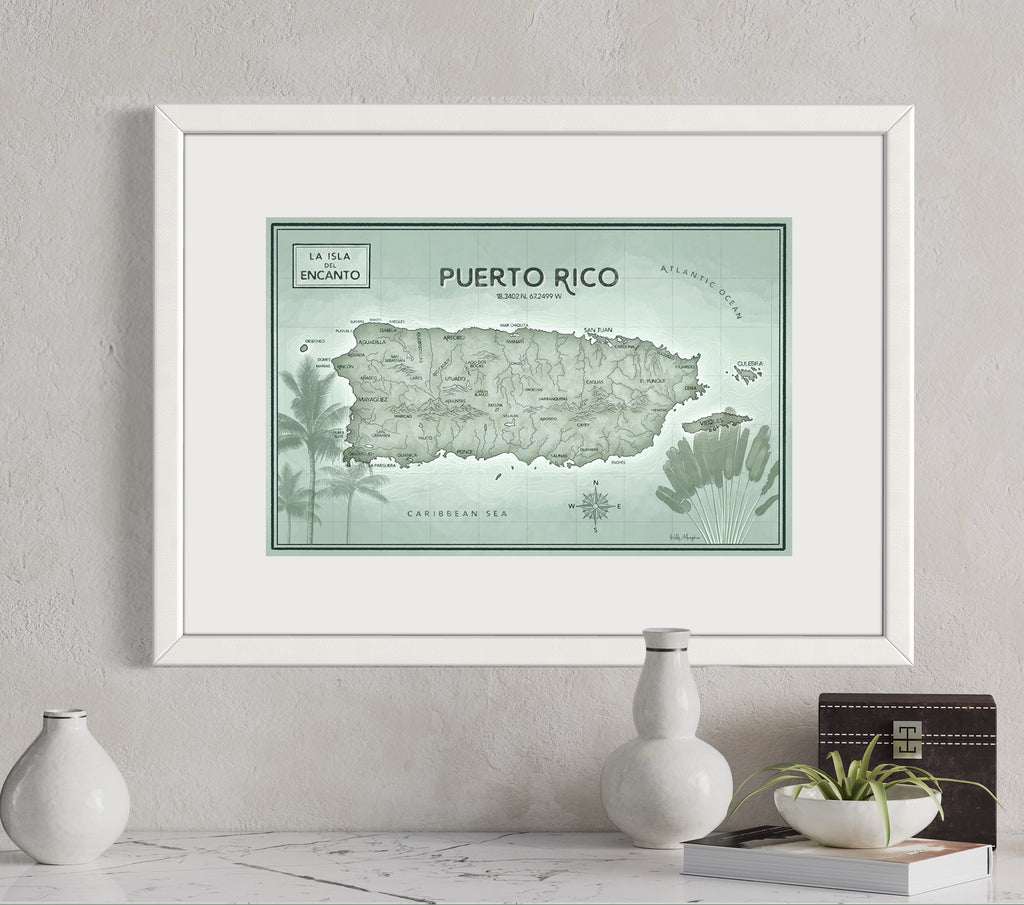 Puerto Rico Map Large - Vintage Green