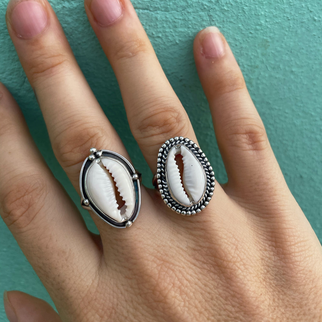 Beaded Cowrie Shell Ring