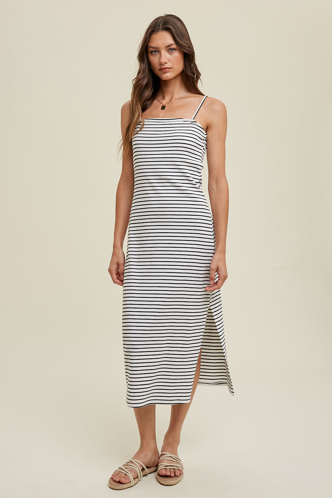 SOFT KNIT MIDI DRESS STRIPED