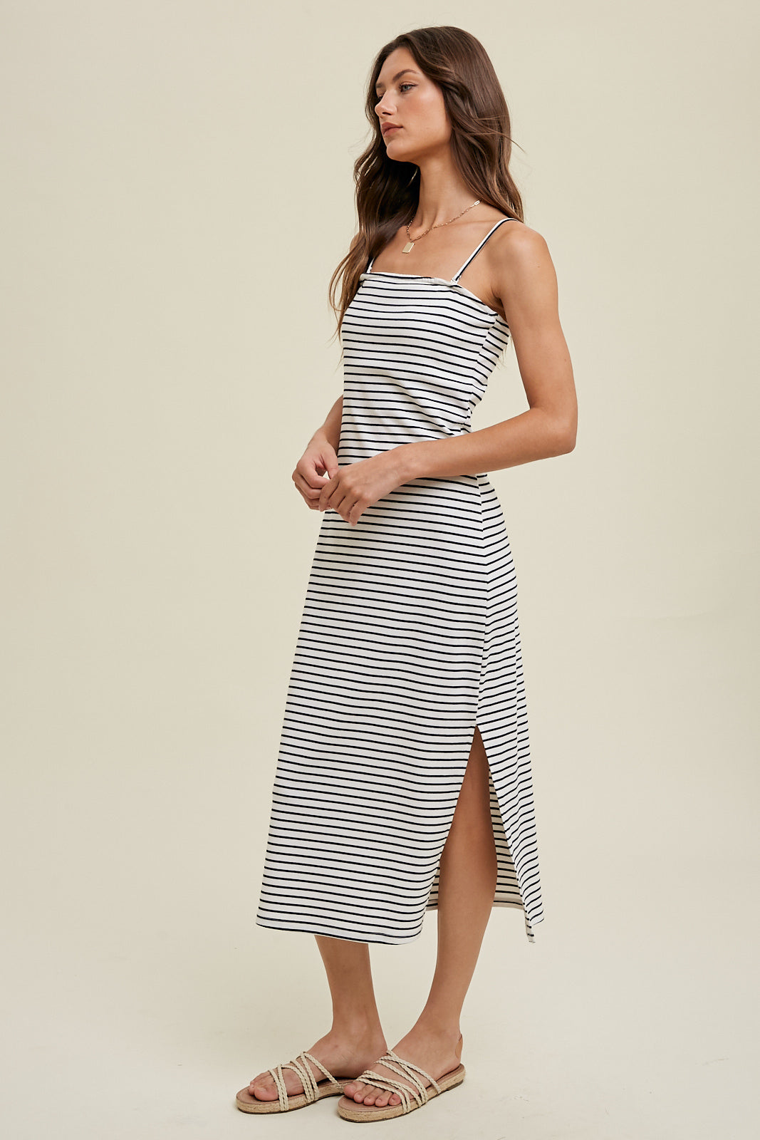 SOFT KNIT MIDI DRESS STRIPED