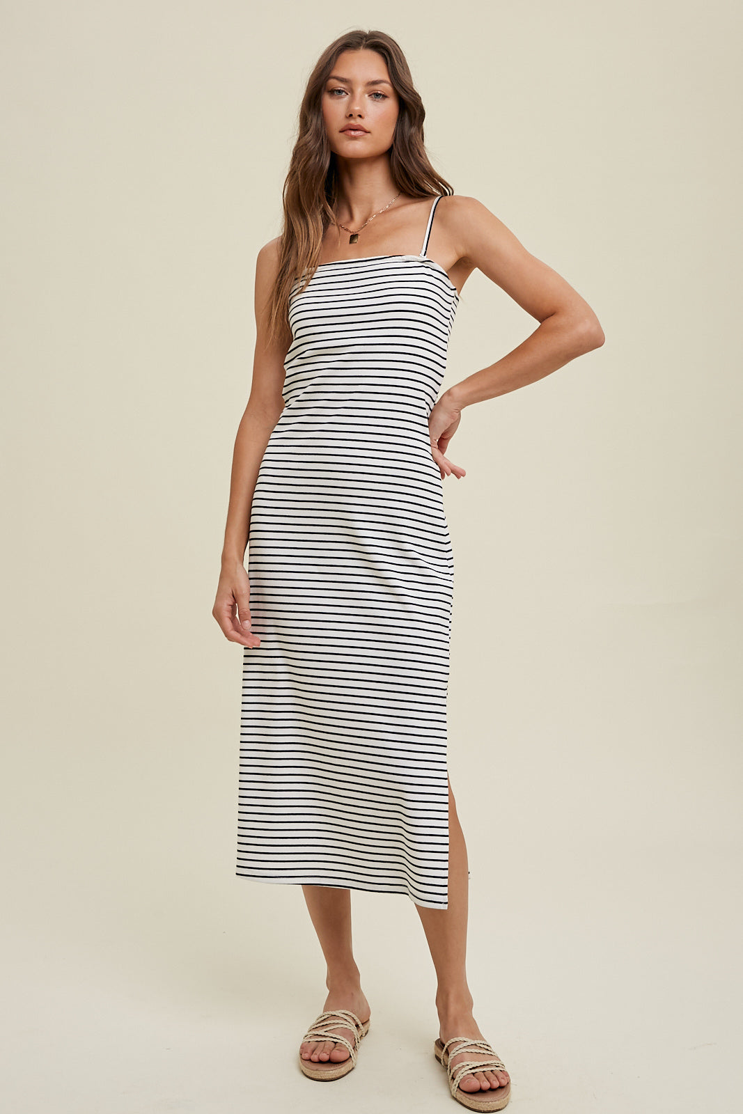 SOFT KNIT MIDI DRESS STRIPED