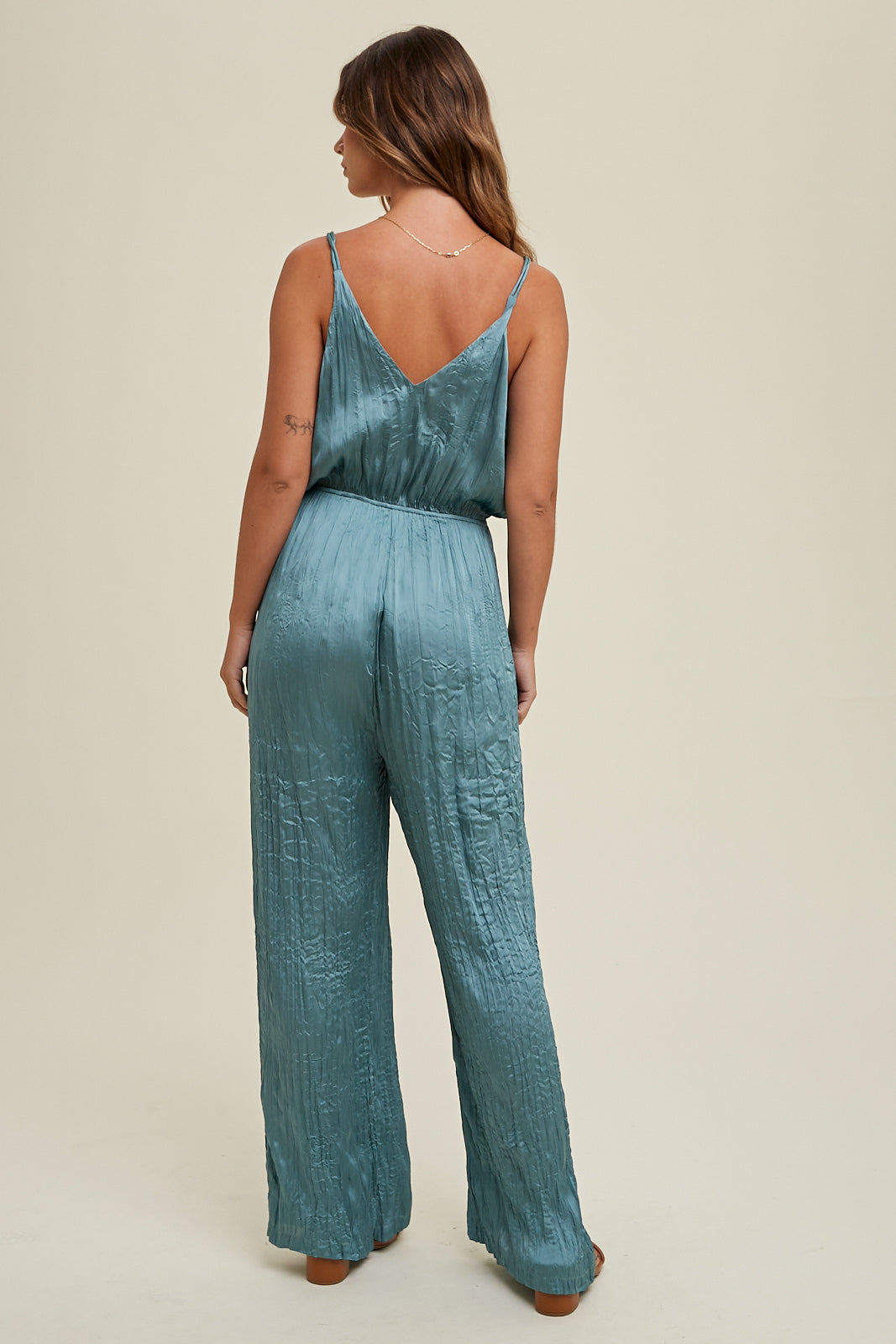 CRINKLE SATIN CAMI JUMPSUIT PISTACHIO