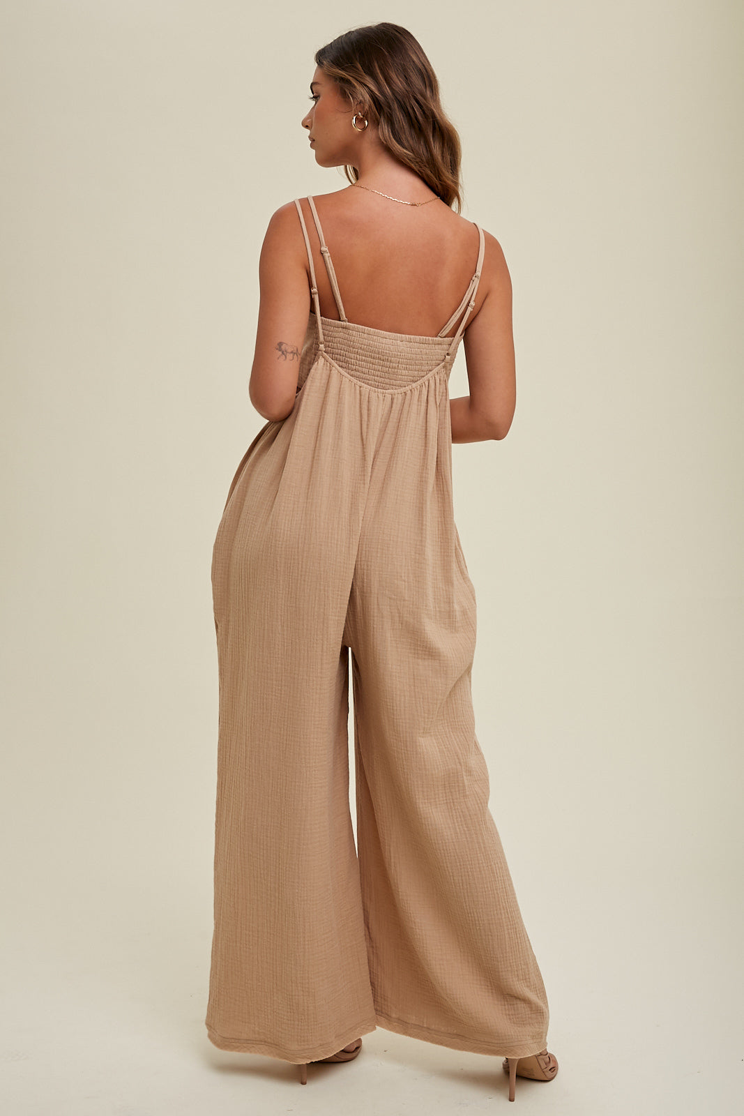 GAUZE TWO PIECE JUMPSUIT SET TAUPE