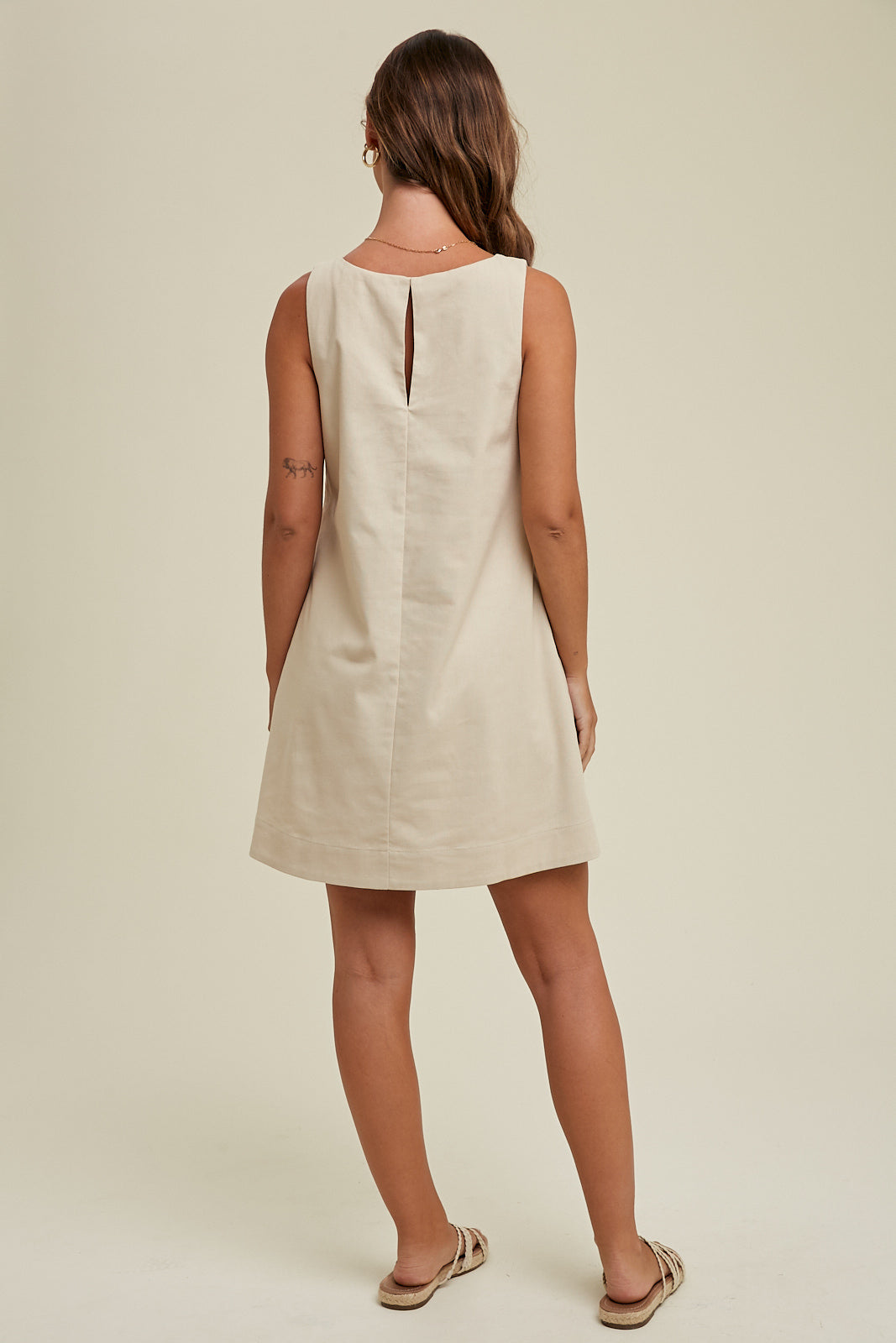 COTTON LINEN A-LINE MINI DRESS OAT