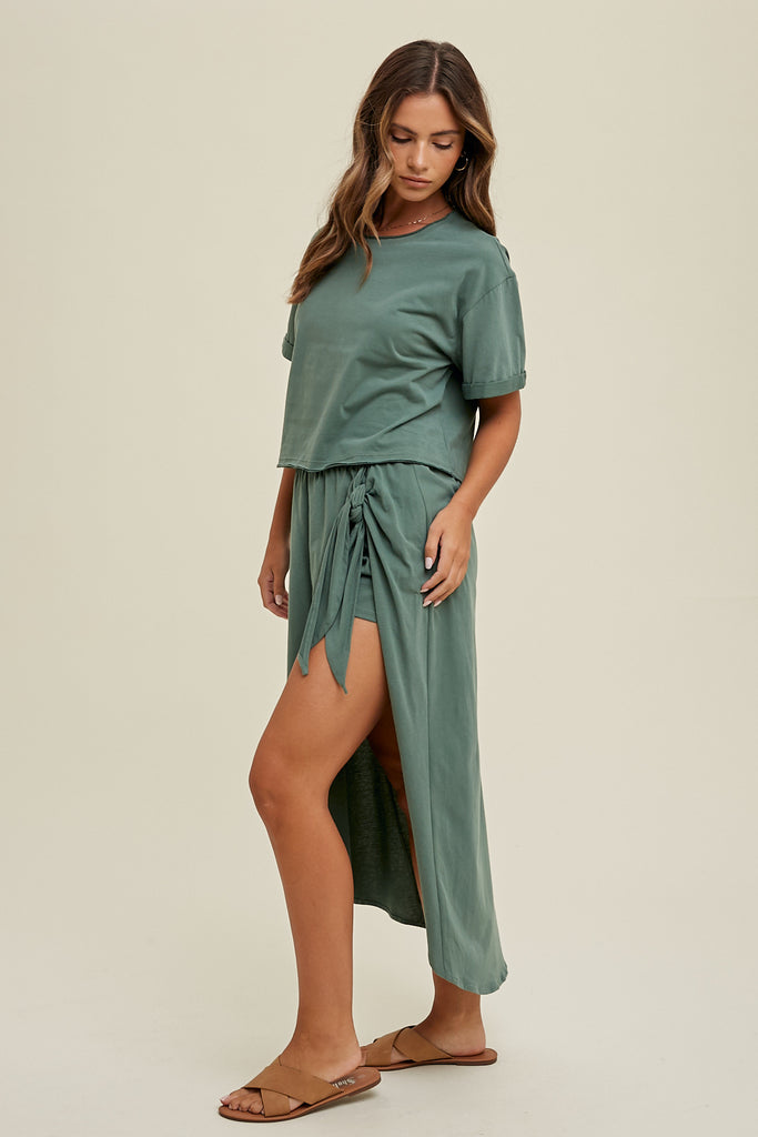 RELAXED CROP CUFFED SLEEVE TOP GREEN