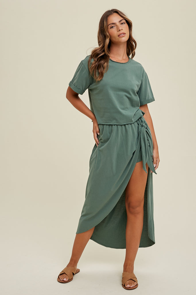 RELAXED CROP CUFFED SLEEVE TOP GREEN