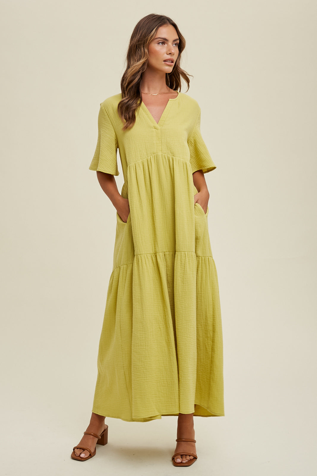 GAUZE MIDI DRESS LIME