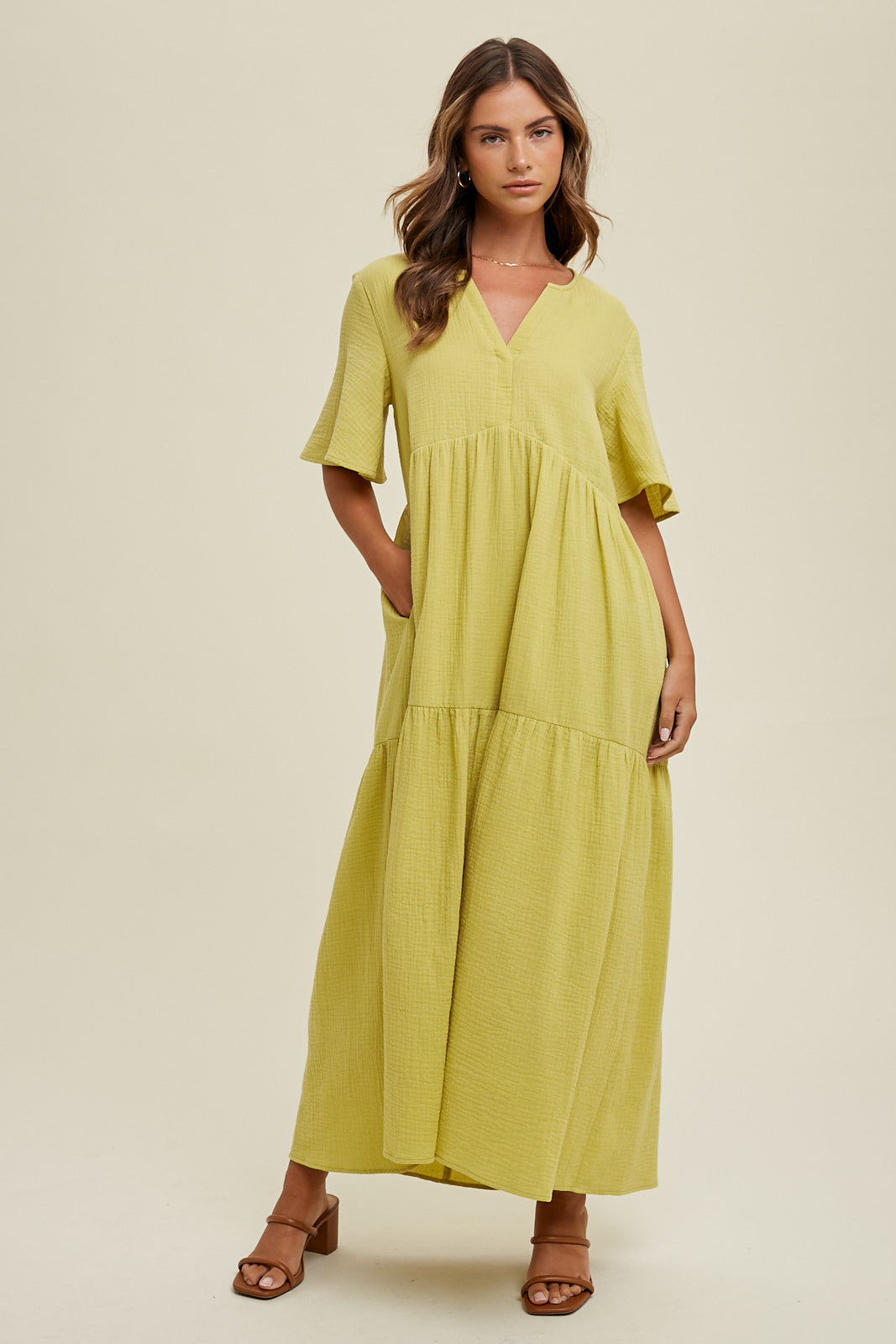 GAUZE MIDI DRESS LIME