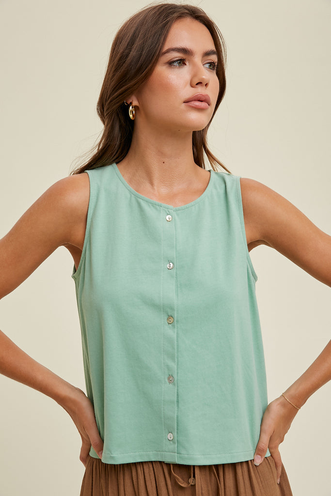 RELAXED CROP KNIT TANK TOP PISTACHIO