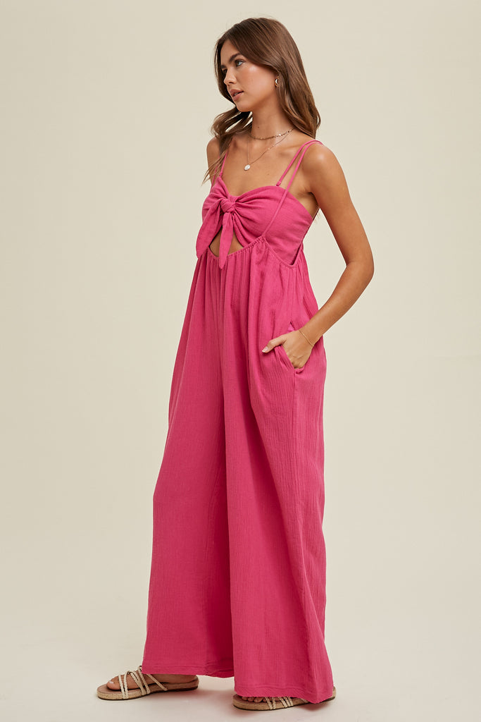 GAUZE TWO PIECE JUMPSUIT SET FUCHSIA