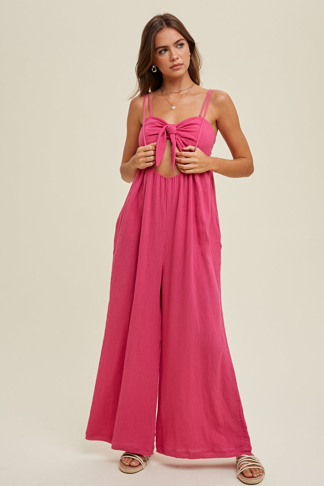 GAUZE TWO PIECE JUMPSUIT SET FUCHSIA