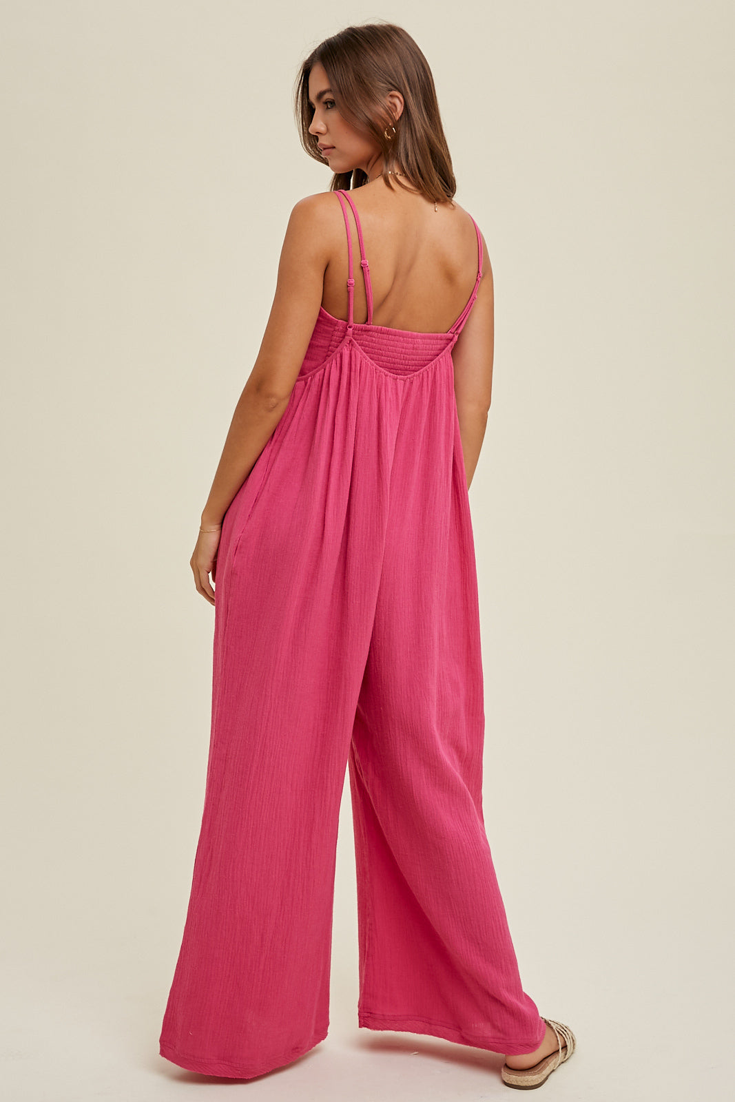 GAUZE TWO PIECE JUMPSUIT SET FUCHSIA