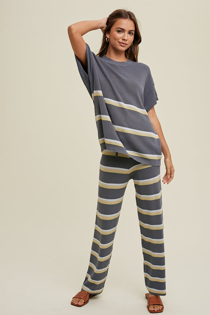 CHARCOAL STRIPPED SWEATER PANTS