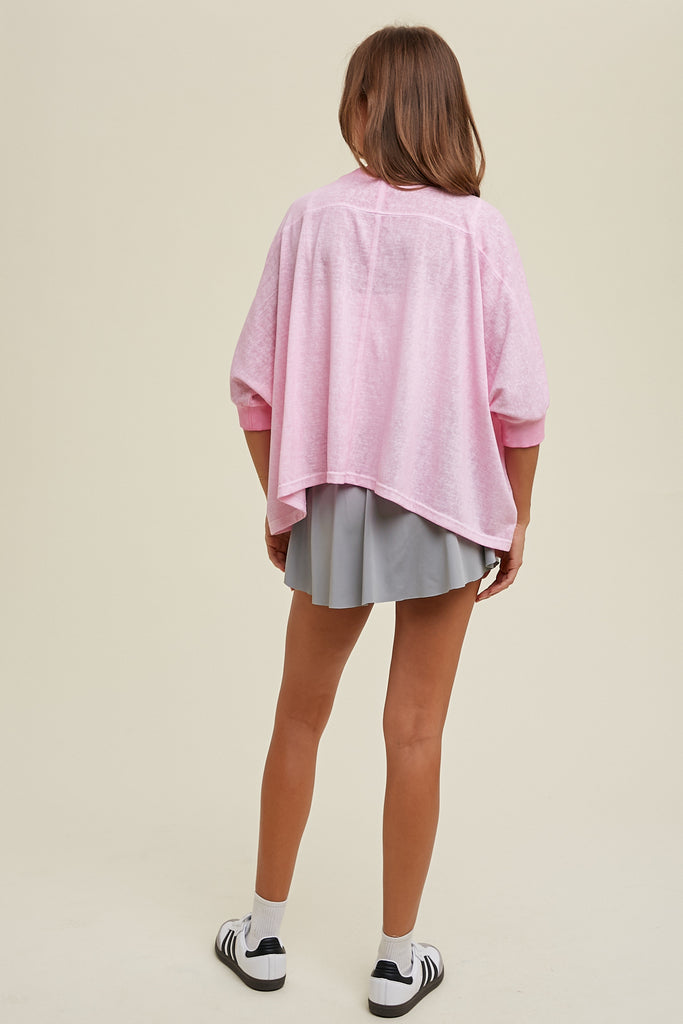 WASHED BOXY 3/4 SLEEVE KNIT TOP