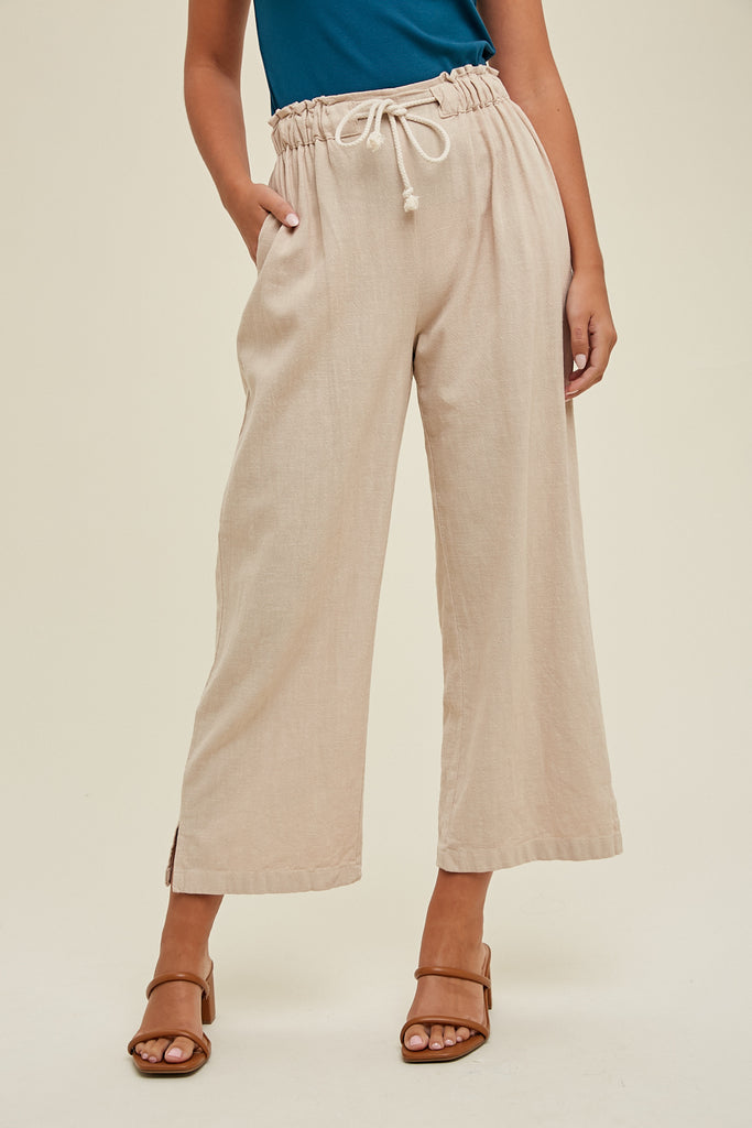 LINEN PAPERBAG PANTS WITH POCKETS NATURAL