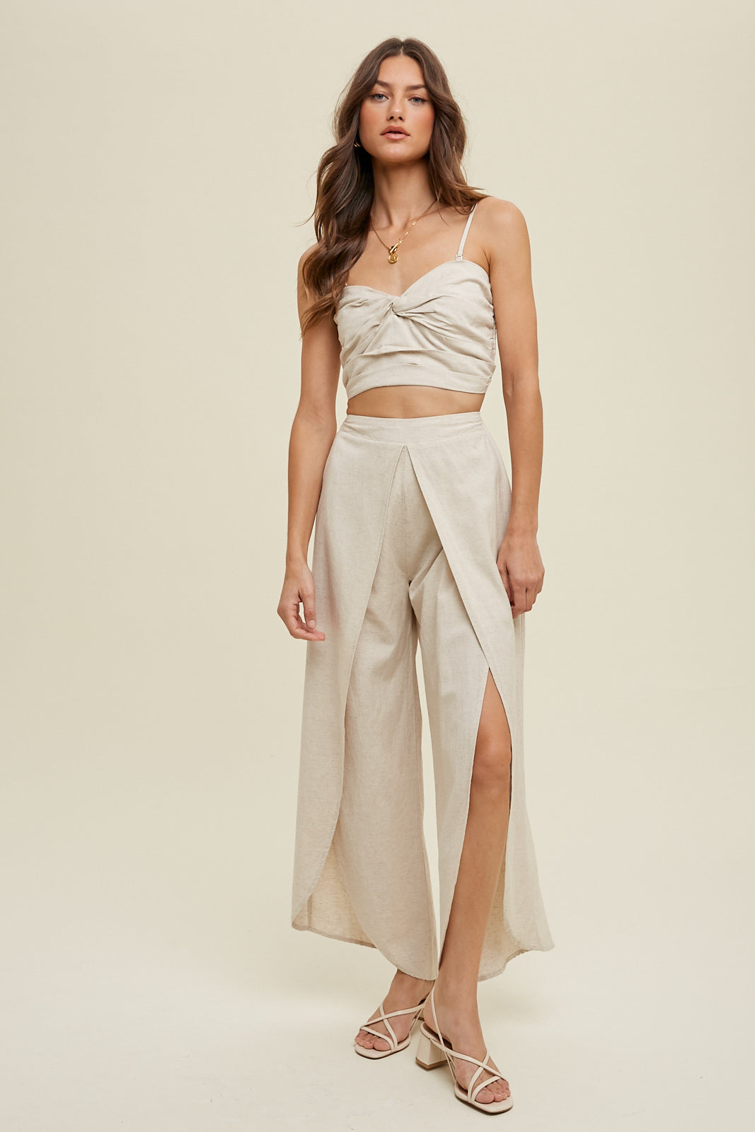 LINEN PANTS WITH SLIT DETAIL OAT