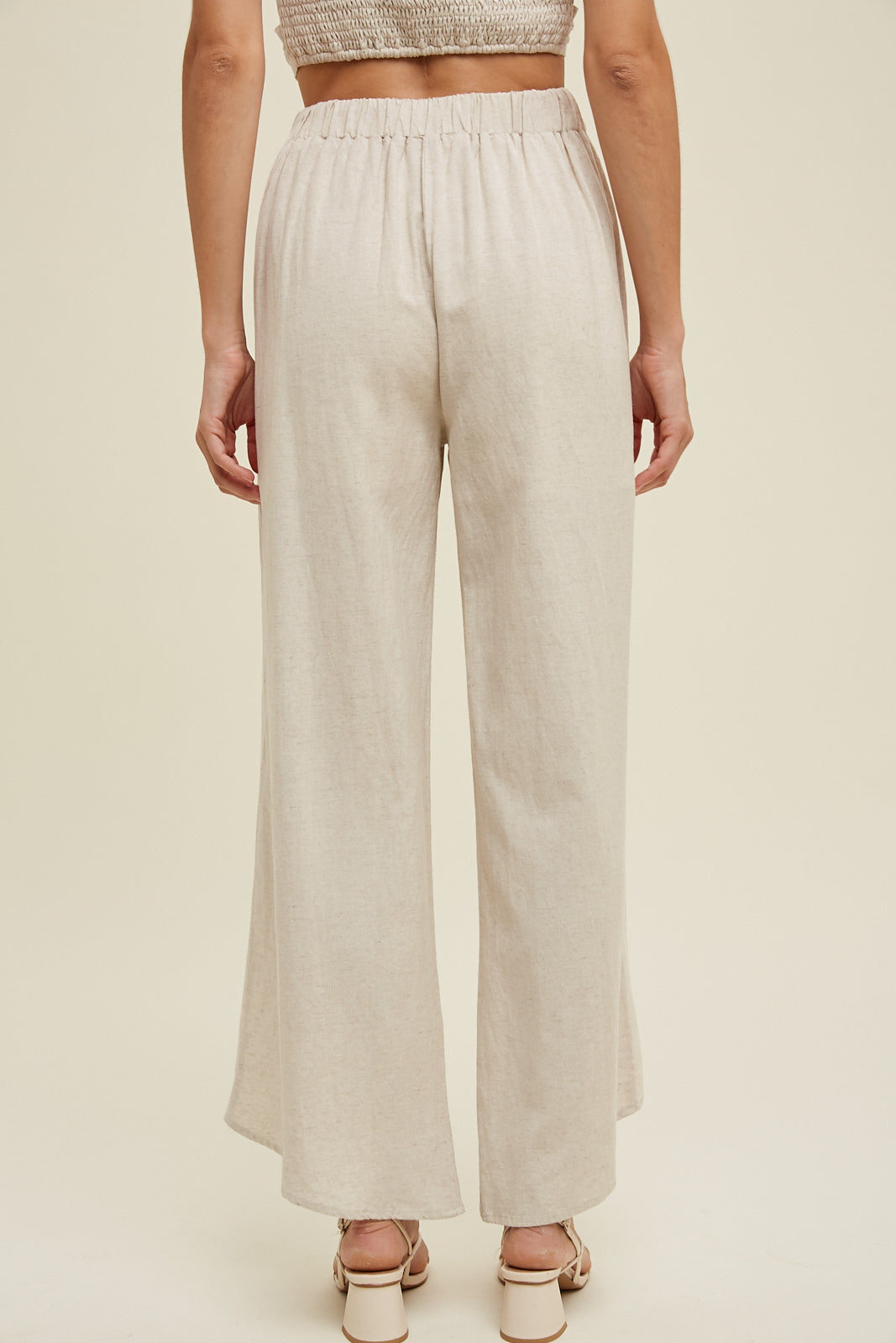 LINEN PANTS WITH SLIT DETAIL OAT