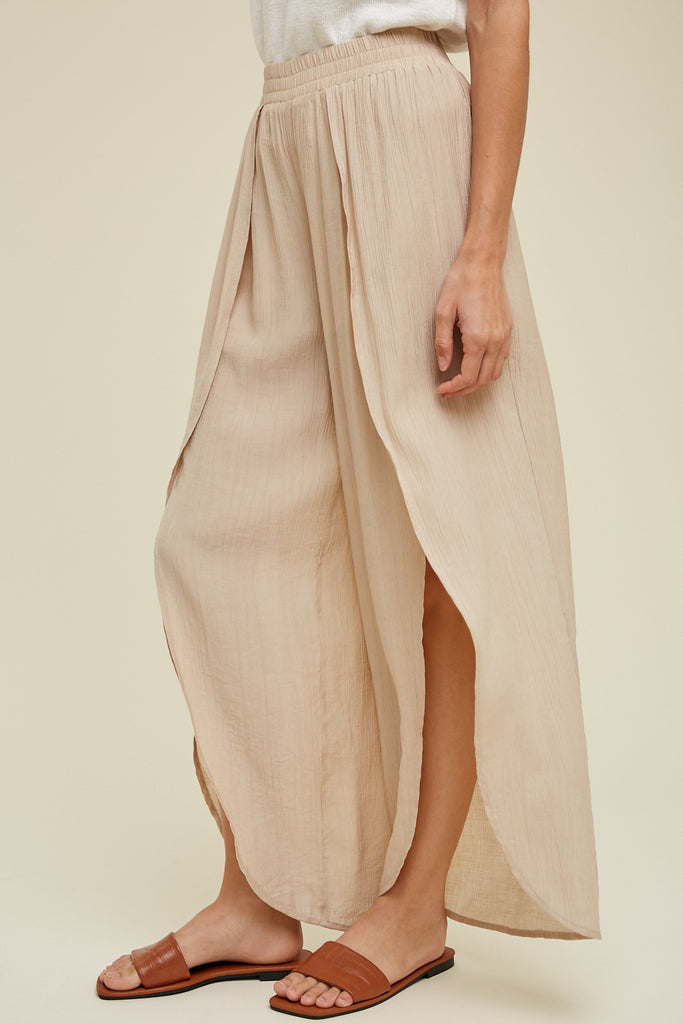 FLOWY PANTS WITH SLIT DETAIL NATURAL