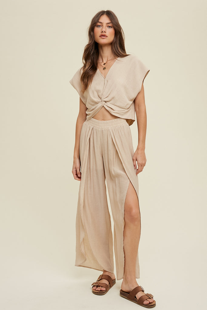TWIST FRONT RELAXED CROP TOP NATURAL