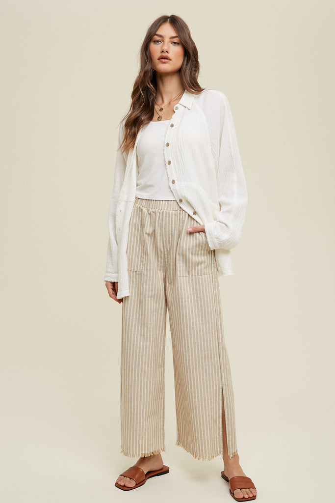STRIPED LINEN PANTS TAUPE