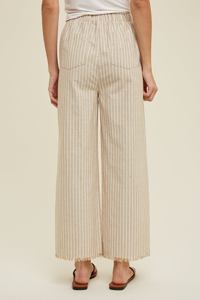 STRIPED LINEN PANTS TAUPE
