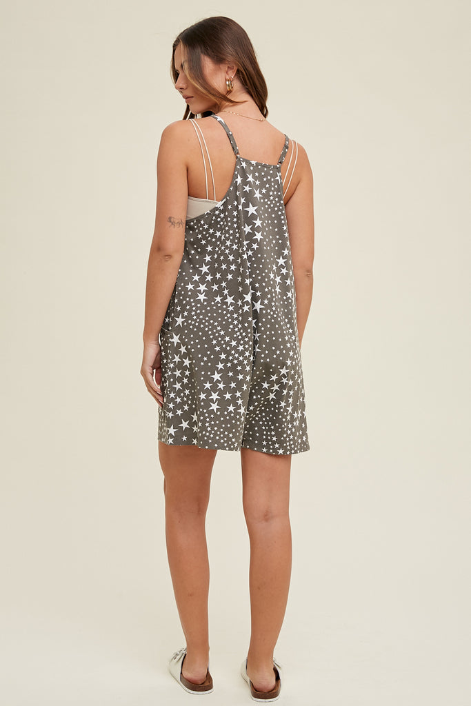 STAR PRINT ROMPER WITH POCKETS CHARCOAL
