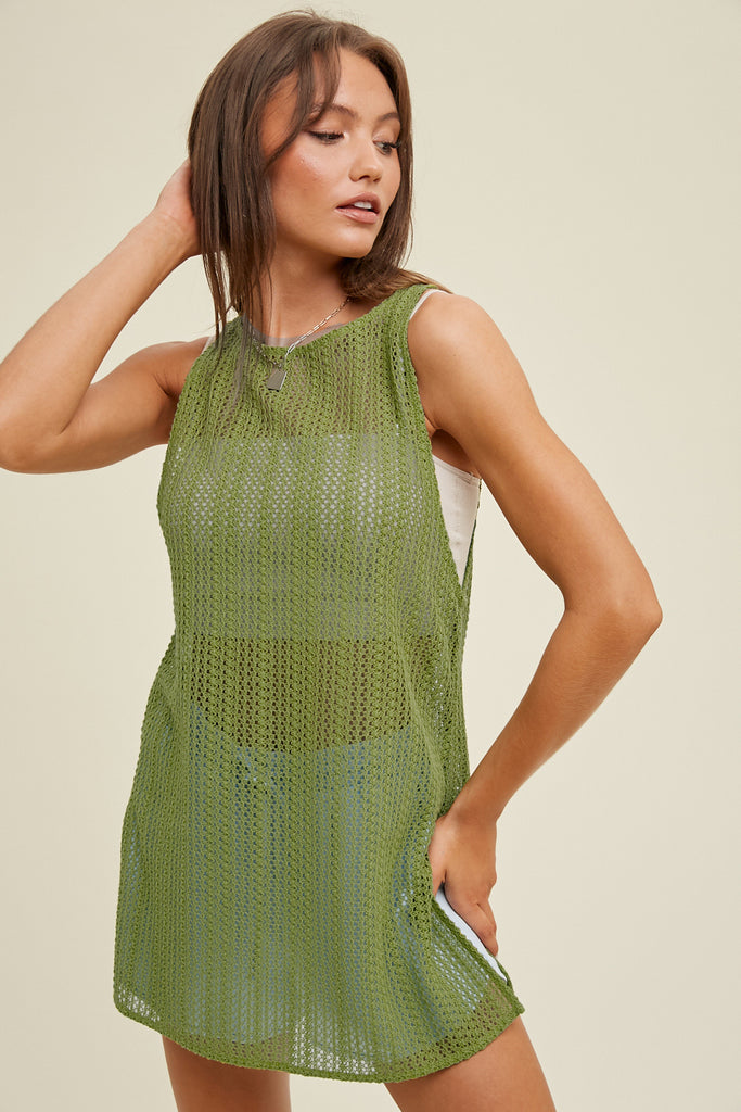 CROCHET COVER-UP TOP WITH SIDE SLITS AVOCADO