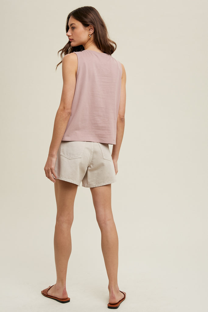 RELAXED CROP KNIT TANK TOP MAUVE