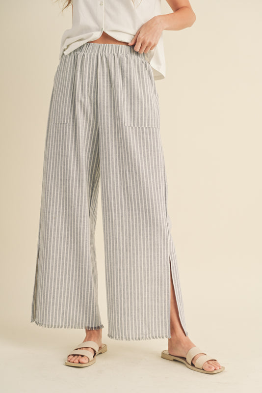 STRIPED LINEN PANTS BLUE