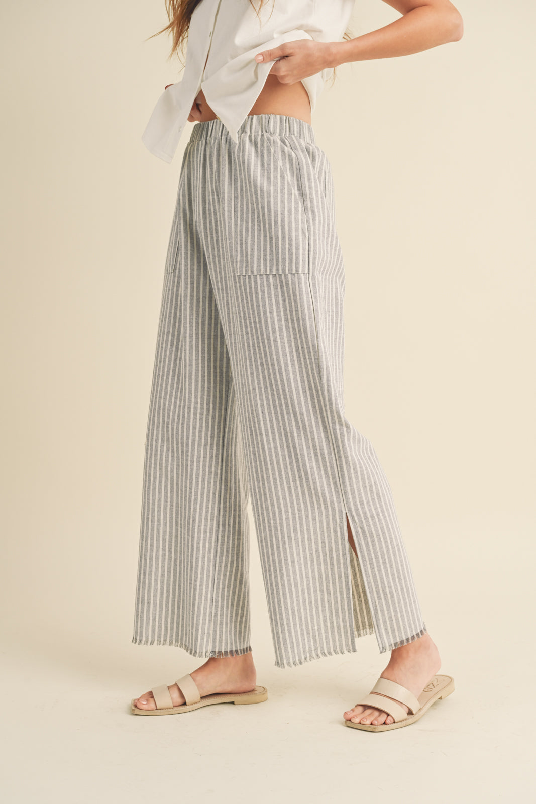 STRIPED LINEN PANTS BLUE