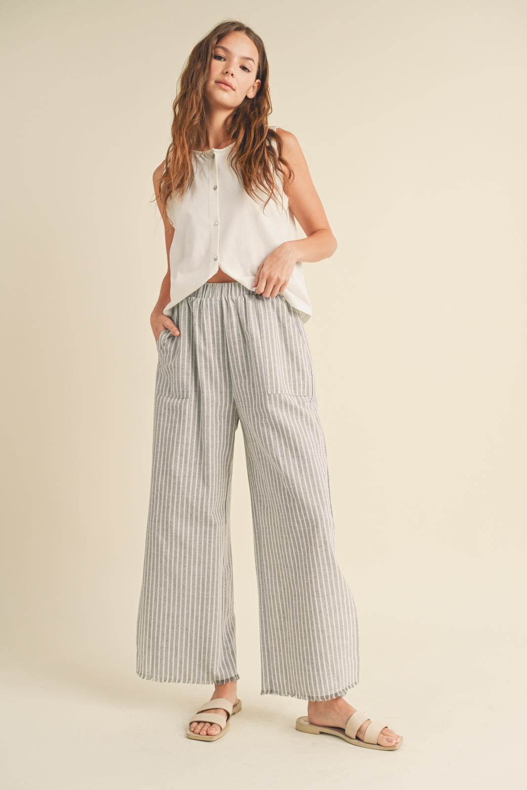 STRIPED LINEN PANTS BLUE