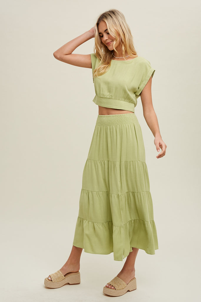 Linen Tierd Skirt Key Lime