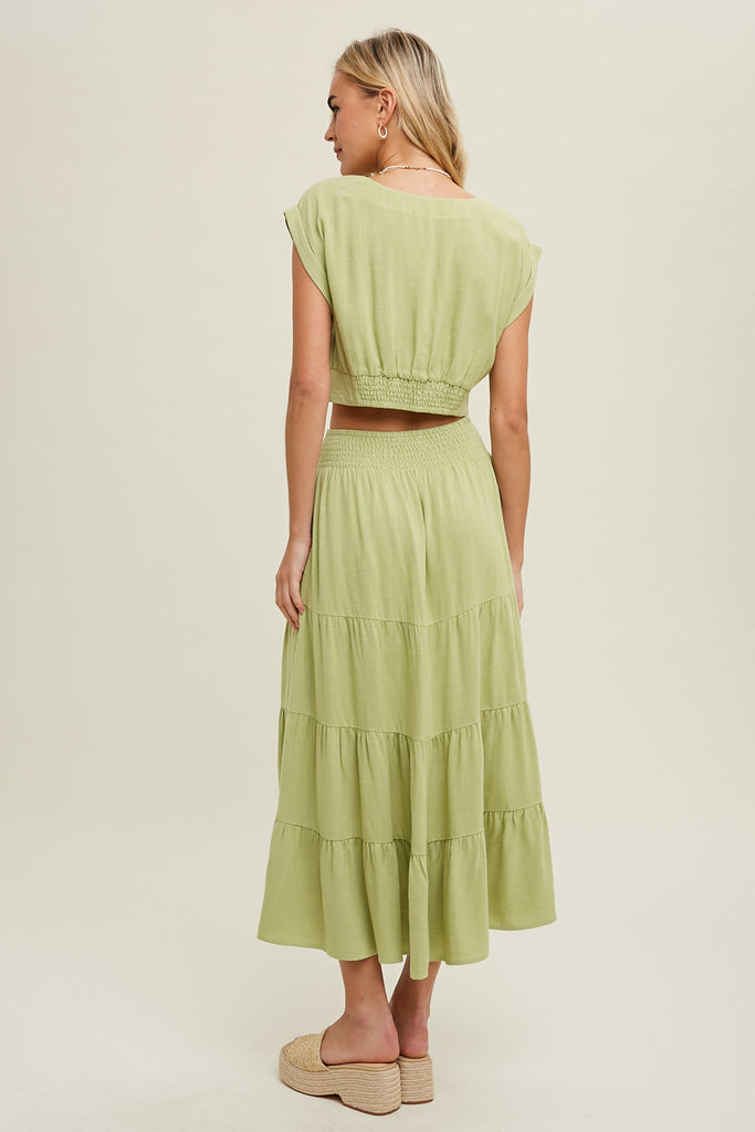 Linen Tierd Skirt Key Lime