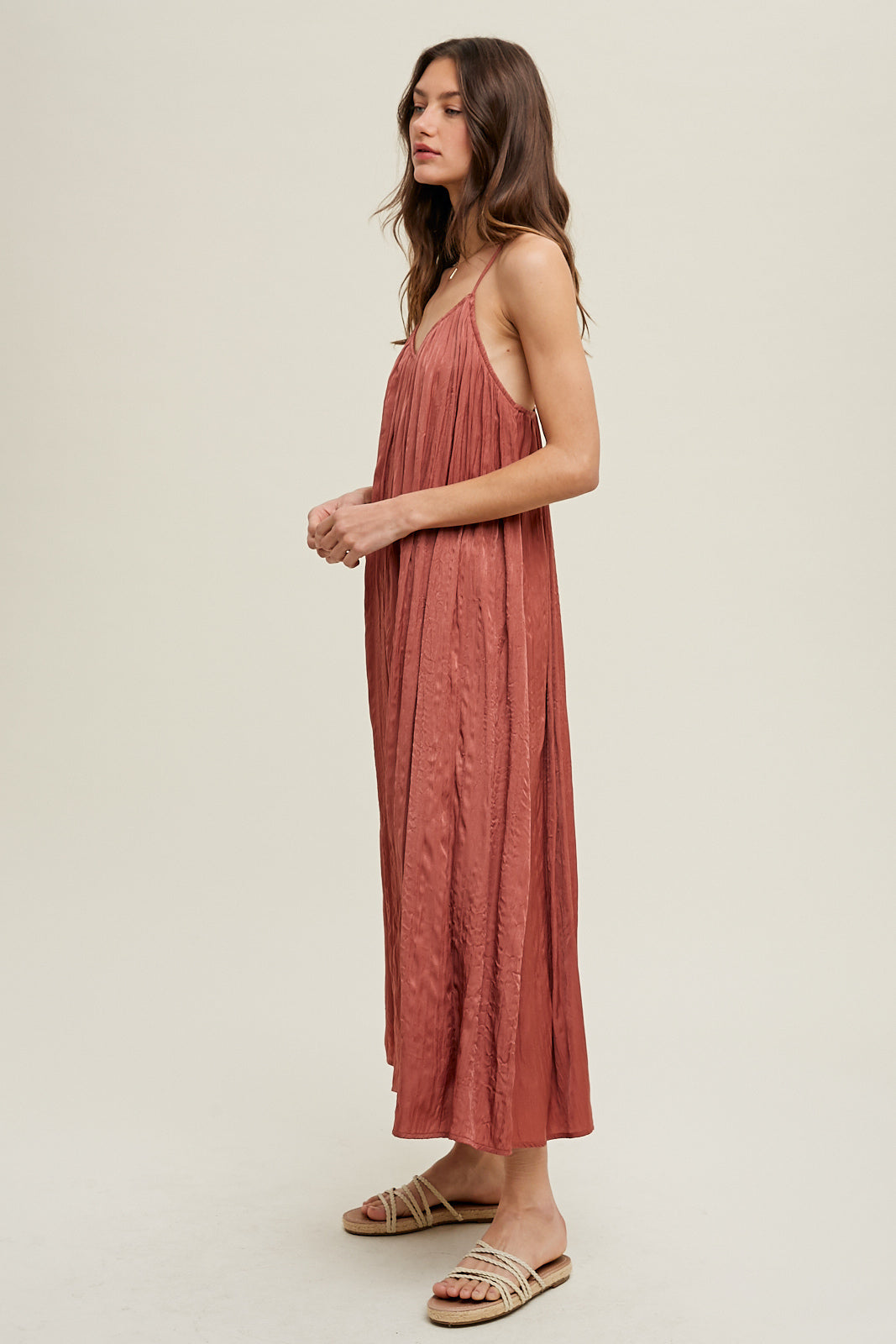 OPEN BACK CRINKLE MIDI DRESS SIENNA
