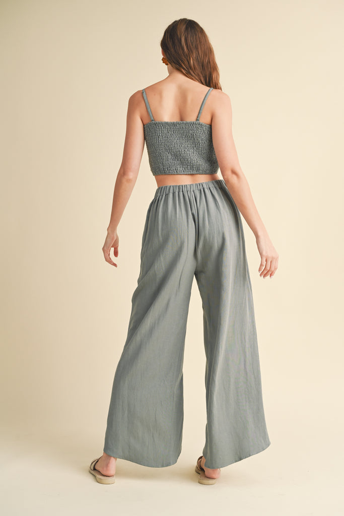 LINEN PANTS WITH SLIT DETAIL MINT