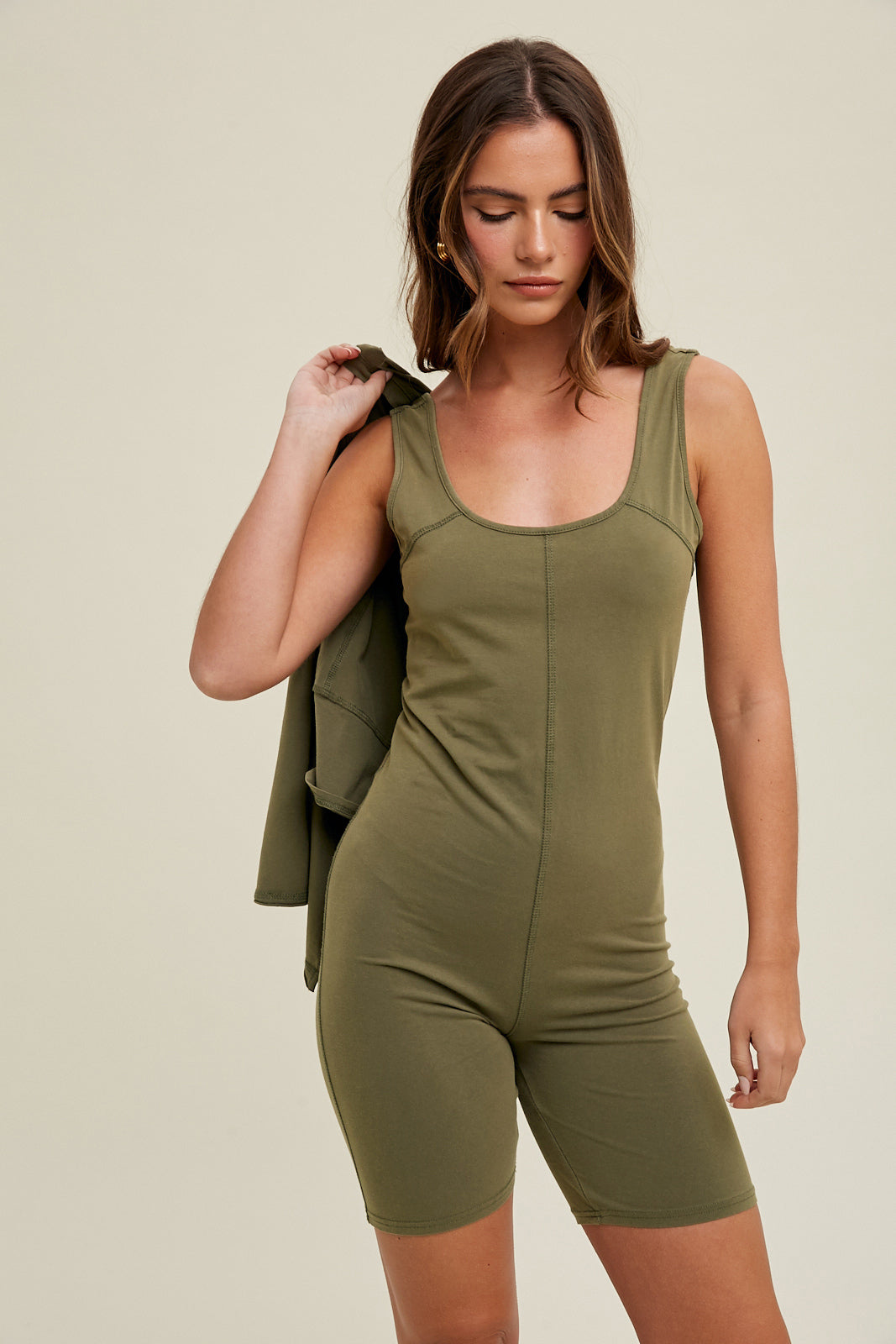 WASHED KNIT TWO PIECE SET OLIVE