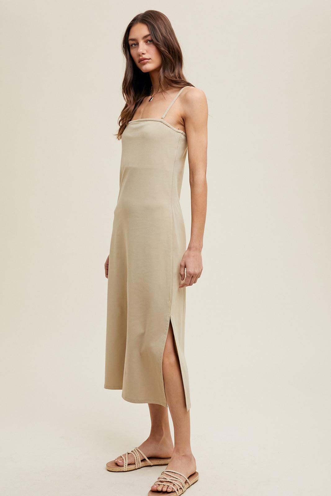 SOFT KNIT MIDI DRESS KHAKI