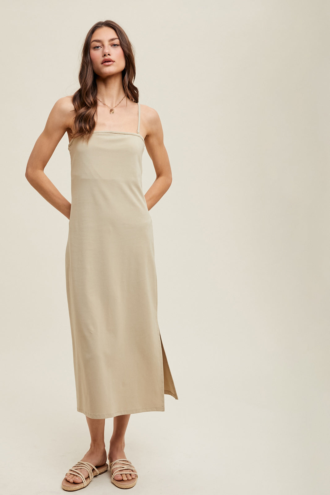 SOFT KNIT MIDI DRESS KHAKI