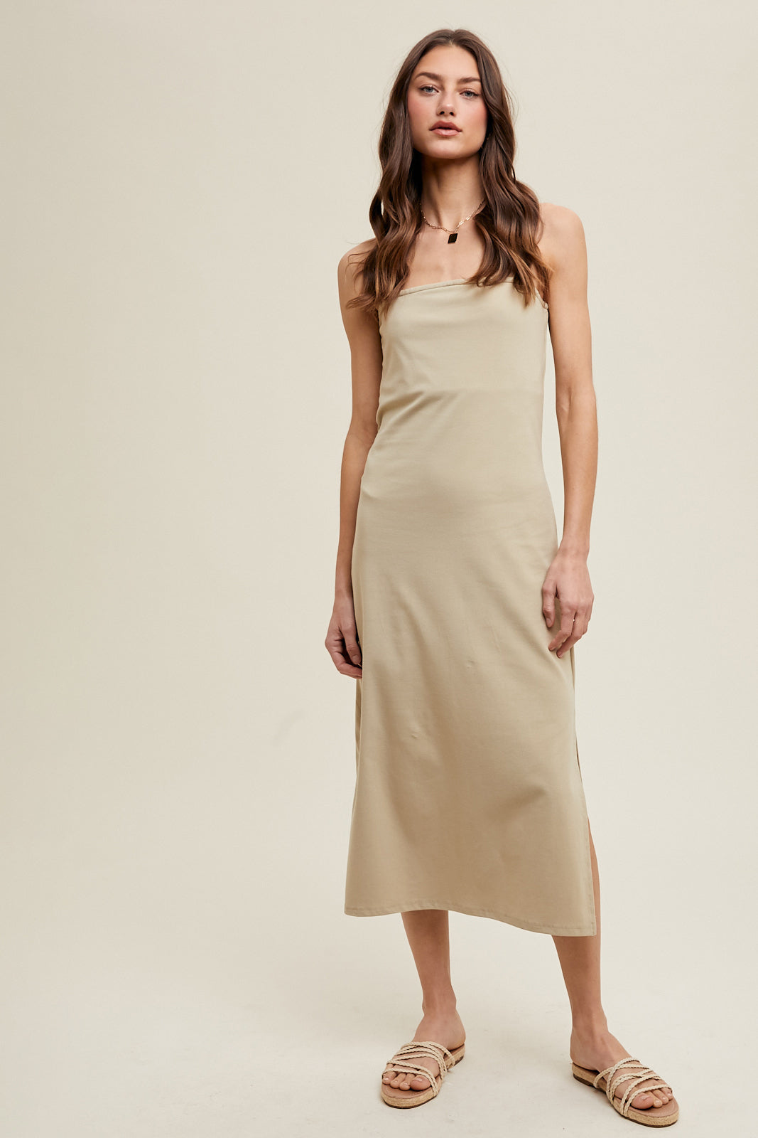 SOFT KNIT MIDI DRESS KHAKI