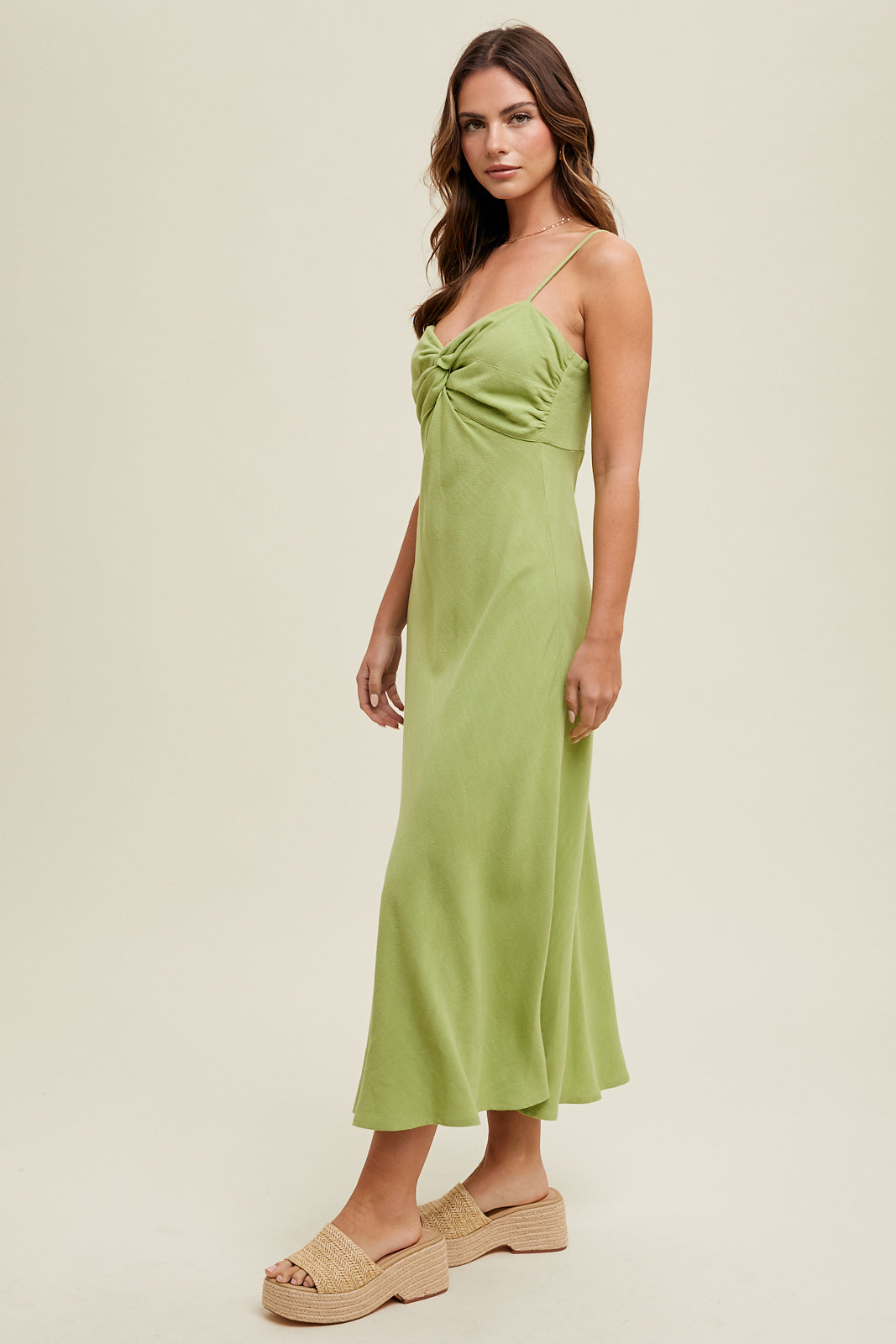 TWIST BUST DETAIL MIDI DRESS Avocado
