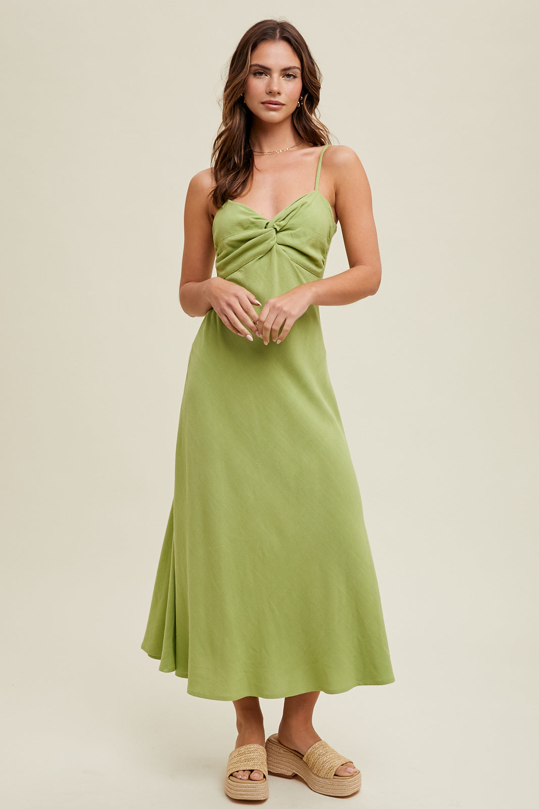 TWIST BUST DETAIL MIDI DRESS Avocado