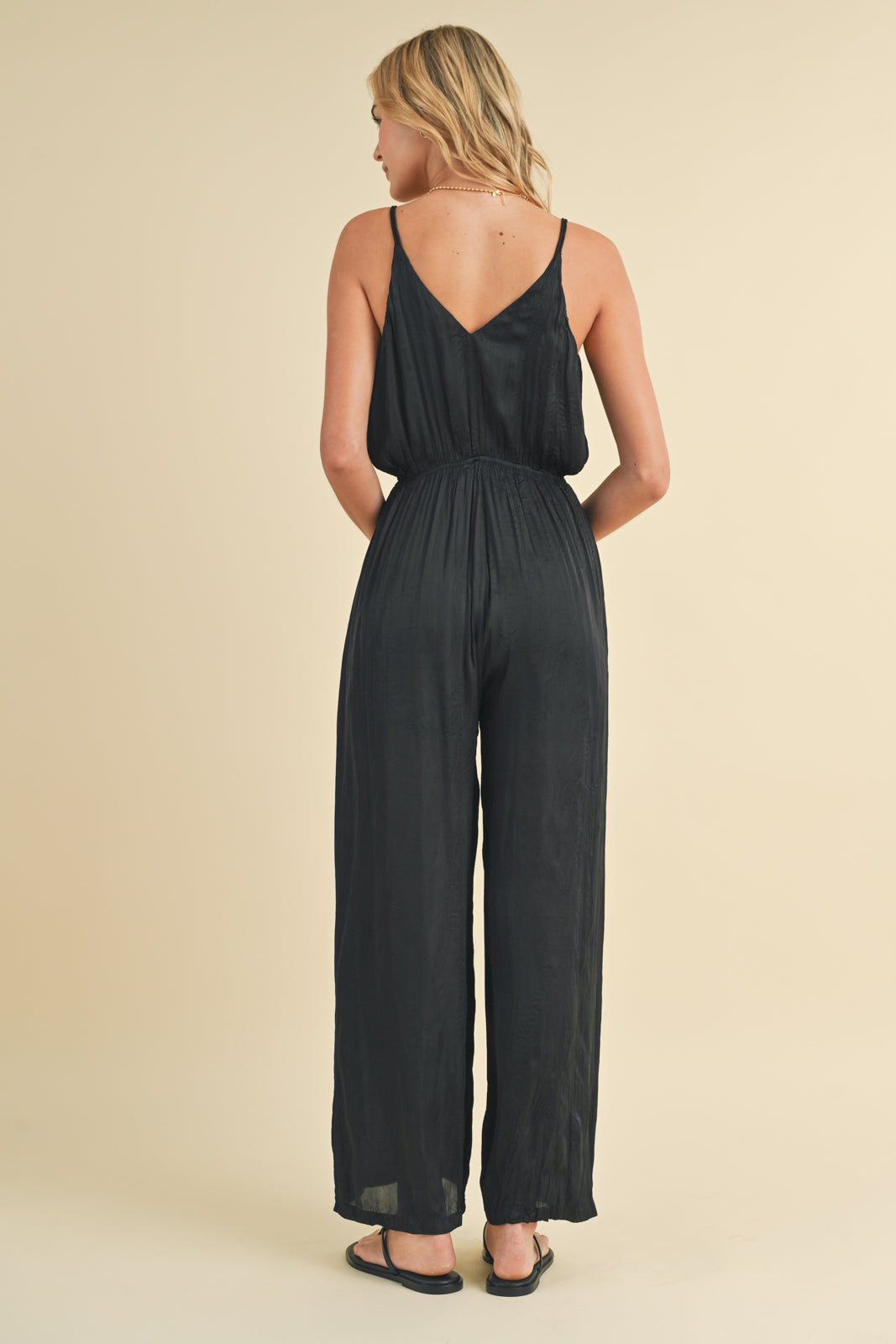 CRINKLE SATIN CAMI JUMPSUIT BLACK