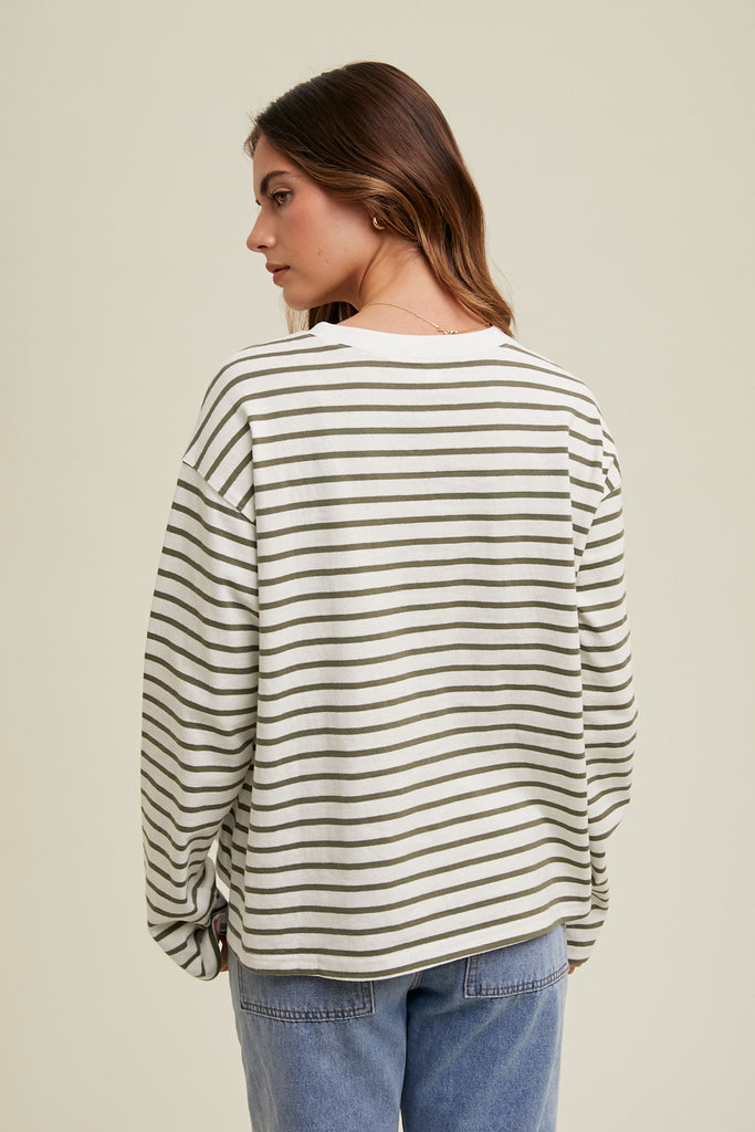 STRIPED BASIC KNIT TOP Olive