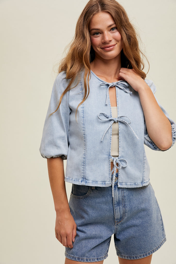 DENIM SELF TIE TOP