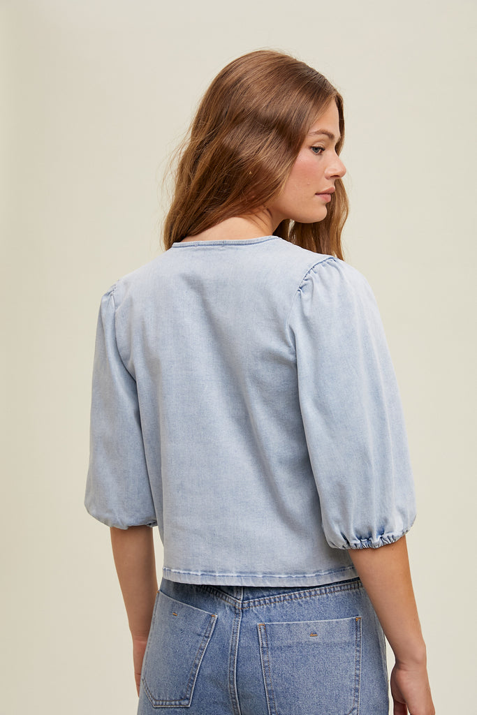 DENIM SELF TIE TOP