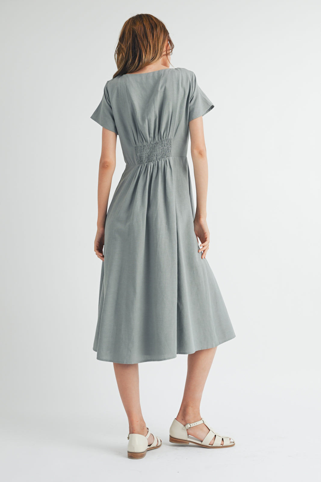 FLARED SQUARE NECK MIDI DRESS MINT