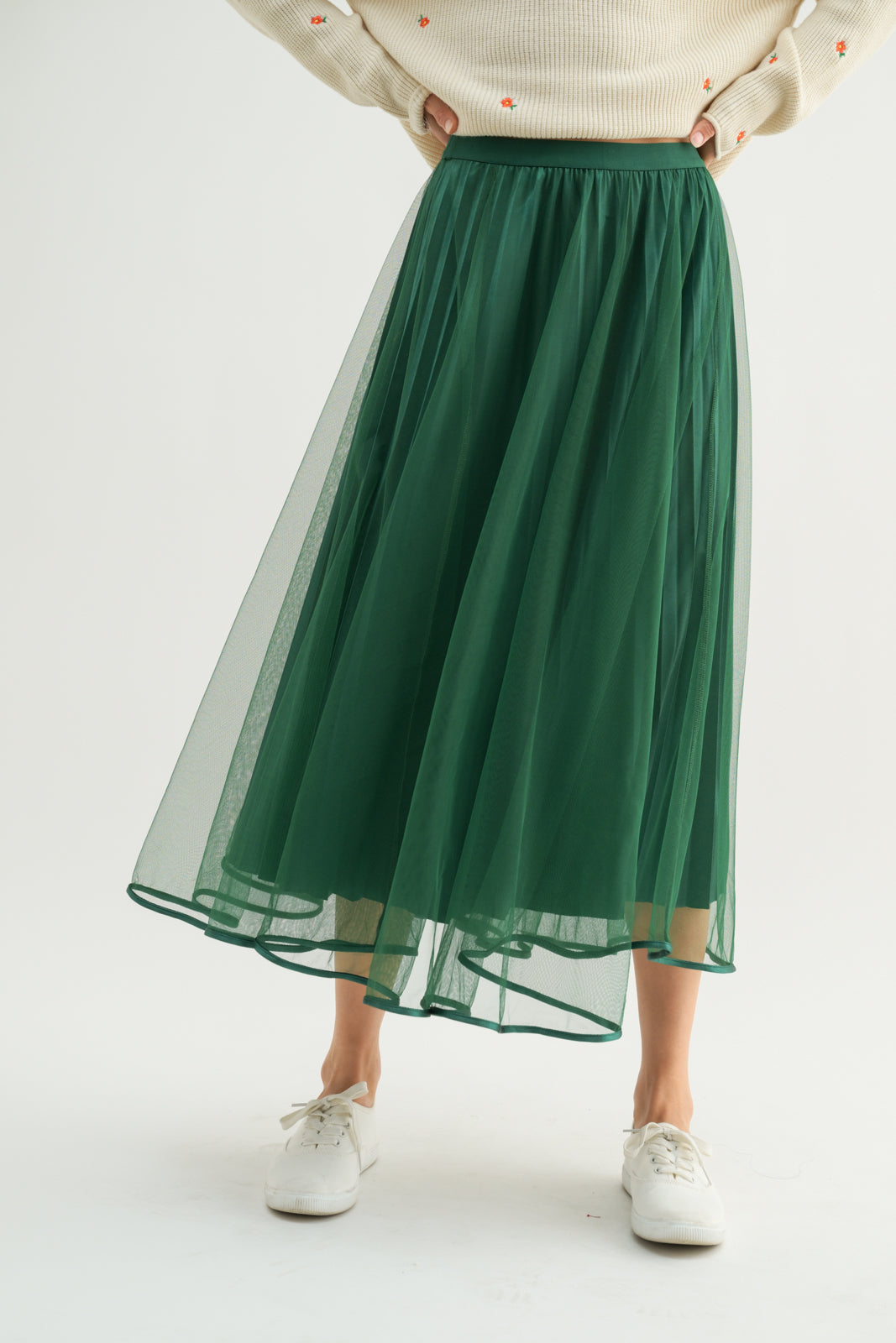 TULLE MIDI SKIRT GREEN