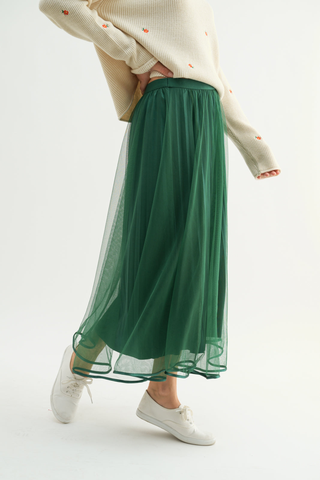 TULLE MIDI SKIRT GREEN